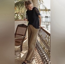 J. Jill Linen Rayon Wide Leg Cargo Pants Coconut Shell Size 16 Tall