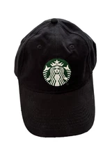 Starbucks Black Embroidered Logo Barista Hat Cap Adjustable Strap 100% Cotton