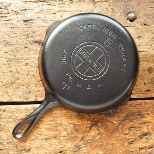Vintage GRISWOLD Cast Iron SKILLET Frying Pan # 6 LARGE BLOCK LOGO - Ironspoon