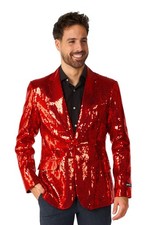 Suitmeister Men's Sequin Blazer Slim Fit Red Shiny Party Jacket Small