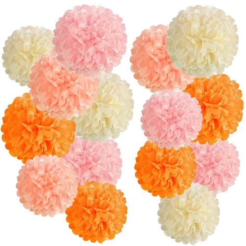 SUNBEAUTY 15 Pcs Tissue Paper Pom Poms Orange Pink Party Decorations Hanging
