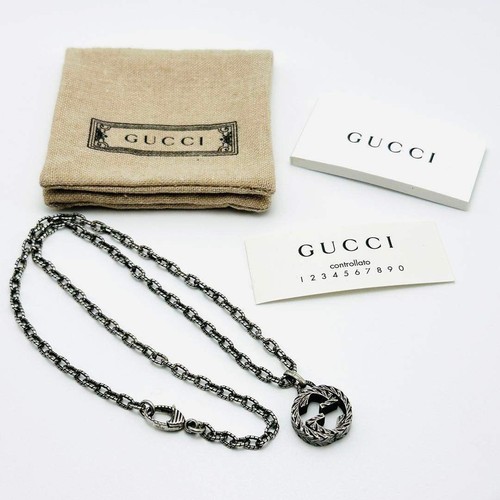 Gucci Interlocking G Arabesque Gravur Anhänger Halskette Sterling Silber 925 - Bild 2 von 13