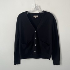 J Crew 100 Cashmere Patch Pocket Cardigan Sweater Black Preppy Academia XS