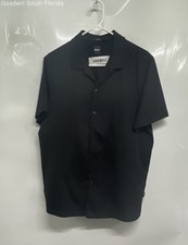 Hugo Boss Mens Black Cotton Short Sleeve Regular Fit Button-Up Shirt Size L