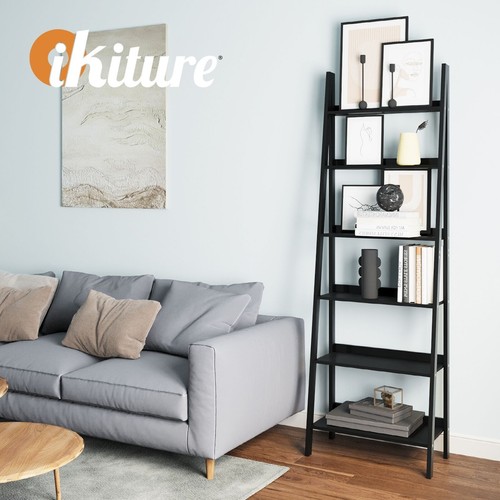 Oikiture Bookshelf 6 Tier Corner Ladder Shelf Home Storage Display Rack Black - Picture 4 of 10