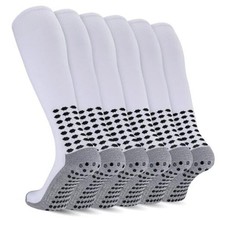 3 Pairs Kids Youth Grip Soccer Socks, Non Slip Knee High Soccer Medium White