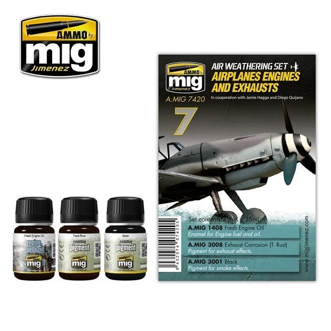 Ammo MIG 7420 Aircraft Weathering Set - Airplane Engine & Exhaust Paint - New
