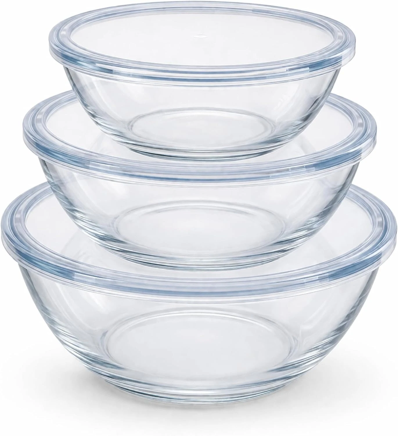 3pcs Glass Mixing Bowls with Airtight Lids 21cm, 23cm, 27cm, BPA-Free, Baking