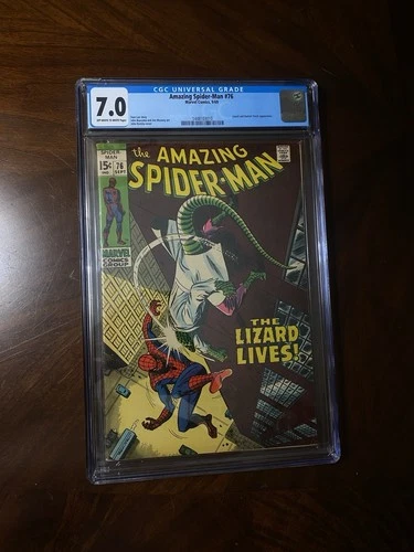 AMAZING SPIDER-MAN # 76 MARVEL COMICS CGC 7.0 (1969) THE LIZARD LIVES VINTAGE