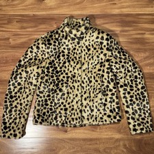 Leopard Print Jacket Faux Fur Winter Button Up Animal Print Womens SIZE M