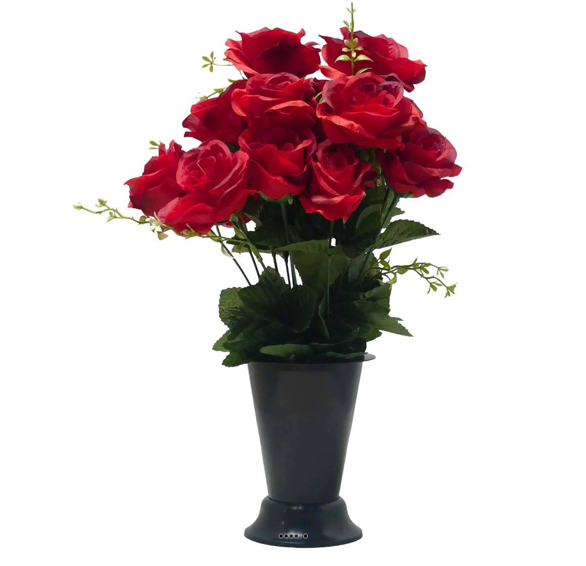 Pot cône roses cimetière rouge pour un hommage éternel