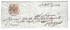 1853 Lombardo Veneto - 30 c. II tipo carta a mano su piego Milano-Reggio