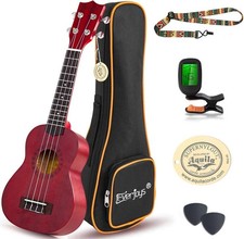 Soprano ukulele elegant mahogany beginner set with soft case and tuner 21