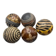 5 Decorative Ball Orb Set Zebra Leopard Tiger Silver Mixed Texture & Media 4”