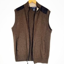 Roundtree  Yorke Heather Brown Lightweight Cotton Full-zip Sweater Vest