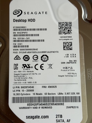 Seagate Barracuda 2TB 3.5" Desktop Hard Drive ST2000DM001-1ER164 - Afbeelding 2 van 5