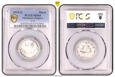PCGS MS65 1 MARK 1915 G EMPIRE Germany Silver Coin J-17 WW1 Mk Uncirculated