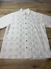 Men’s Tommy Bahama Silk Blend Shirt with  Blue Geometric Squares Size Medium