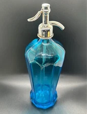 Schneier Czech 1935 Blue Glass Art Deco Seltzer Bottle UV Glow Boise, Idaho Nehi