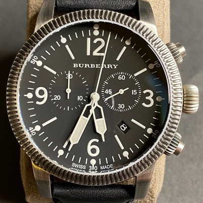 Burberry Mens BU7818 Utilitarian Black Leather Chronograph Watch