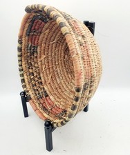 VTG Handmade Woven Bowl Wicker Grass Basket With Stand 12" Round 6 1/2" Decor