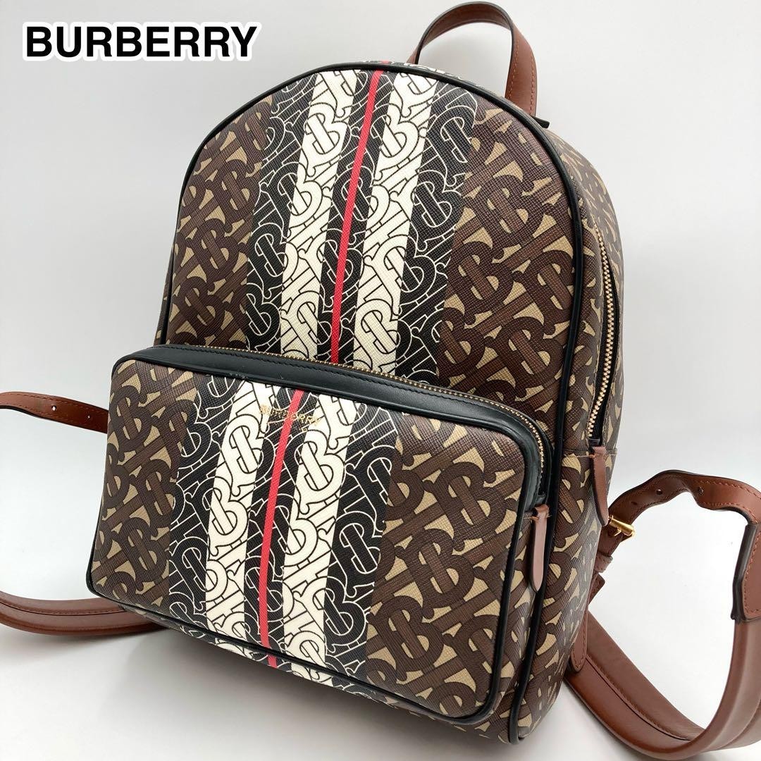Burberry TB Monogram Stripe Small Backpack Brown Coated Burberry TB Monogram Stripe Small Backpack Brown Coated