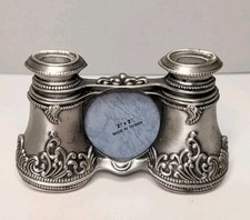 Vtg Decorative Linco Picture Frame Opera Glasses Design Pewter 2" X 2" Tabletop