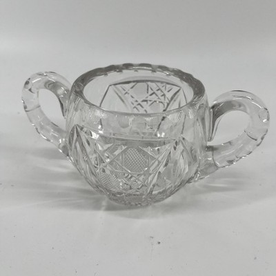 Vintage Sugar Bowl American Cut Glass Open Doubled Handled