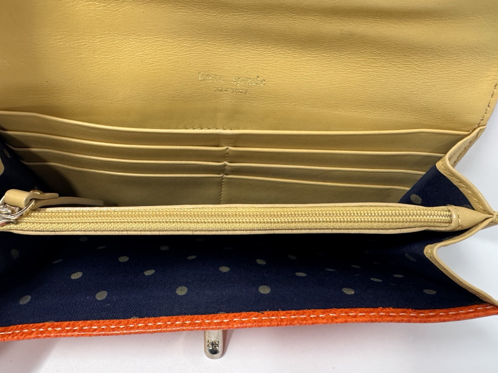 Kate Spade Orange Leather Turn Lock Wallet Clutch Card Slots Authentic thumbnail 7