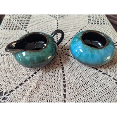 Blue Mountain Pottery Turquoise Drip Glaze Cream and Sugar Set
