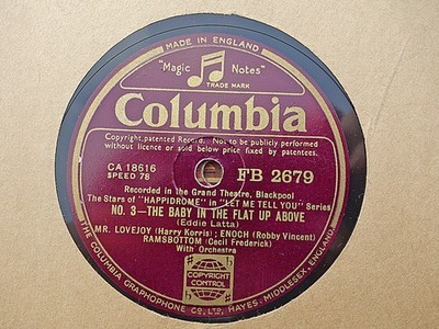 MR LOVEJOY, ENOCH & RAMSBOTTOM - The Baby In The Flat Up Above 78 rpm disc (A++)