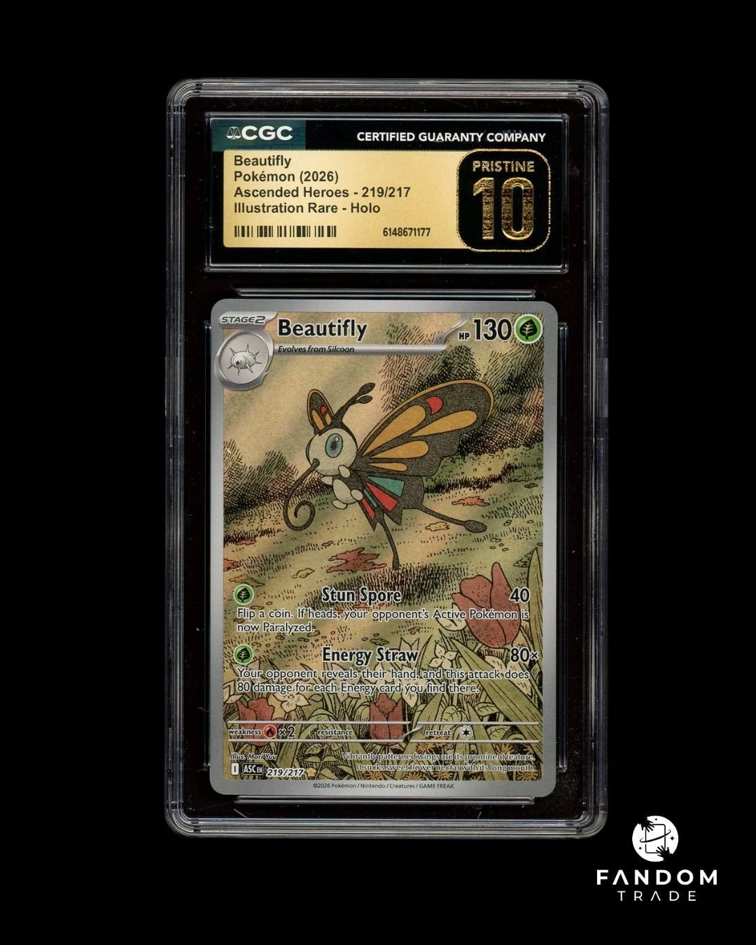 CGC 10 PRISTINE Beautifly 219/217 Pokemon Ascended Heroes Illustration Rare