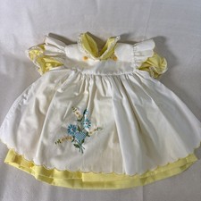 Vintage Baby Dress Yellow W-White Apron  Embroidery Short Sleeve Dress 12 Mo.