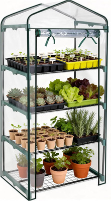 Garden 4 Tier Mini Greenhouse - 63'' H X 27'' L X 19'' W - Sturdy Portable Garde