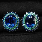 PRECIOUS VIVID BLUE SAPPHIRE 18.20CT 925 STERLING SILVER WHITE GOLD EARRINGS