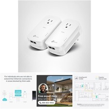 Powerline Ethernet Adapter Kit 2x2 MIMO 2 Gigabit Ports Plug Pair Easy Setup
