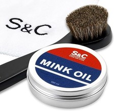 Mink Oil for Leather Boots, 3.5 oz. with Horsehair Shoe Polish Applicator  C...