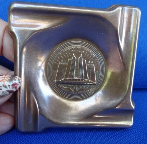 1933-34 Chicago Worlds Fair Chrysler Motors Century Of Progress Copper Ashtray