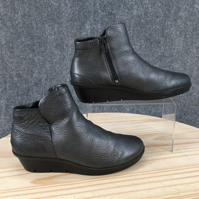 ECCO Skyler Boots Womens 38 Casual Side Zip Wedge Ankle Bootie Gray Leather