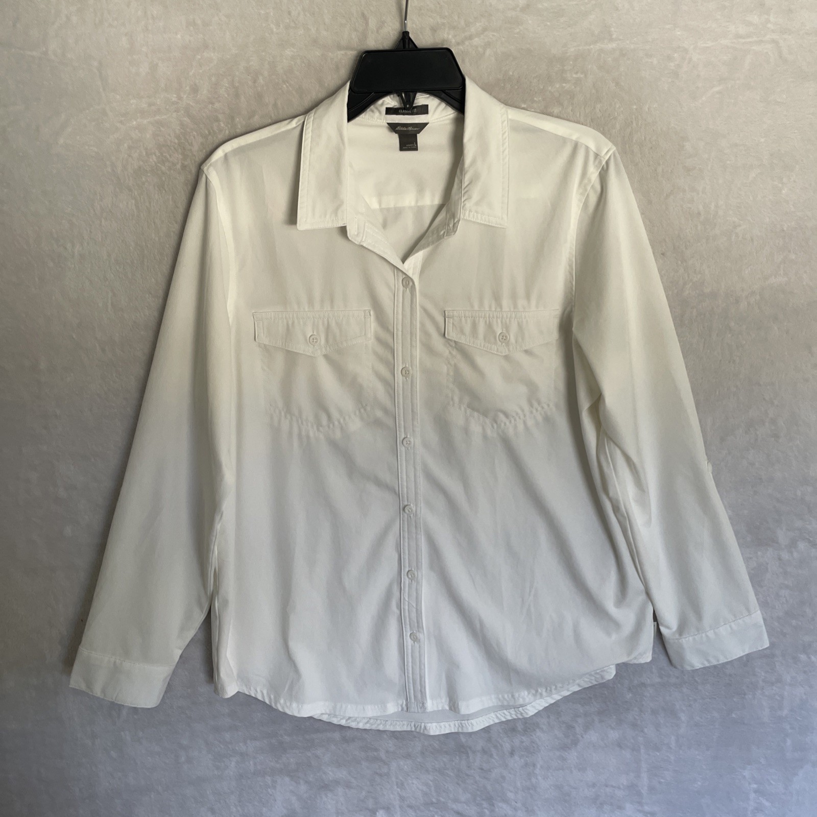 Eddie Bauer Womans Button Top Solid White Large P… - image 1