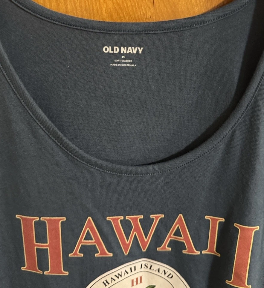 Camiseta sin mangas Hawaii para hombre mediana vieja azul marino Foto 3 de 3