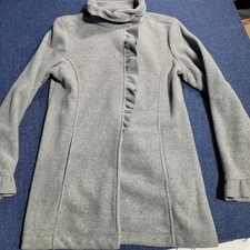 Eivissa Collection Grey Fleece Ruffle Collar Snap Front Coat Jacket Small