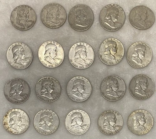 $10 1951-1963 Franklin Half-Dollars - 90% Silver 20-Coin Roll - Silver Bullion