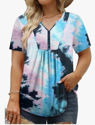 2X VISLILY Women's Plus Size Summer Tops Tunic Long V Neck  T Shirt