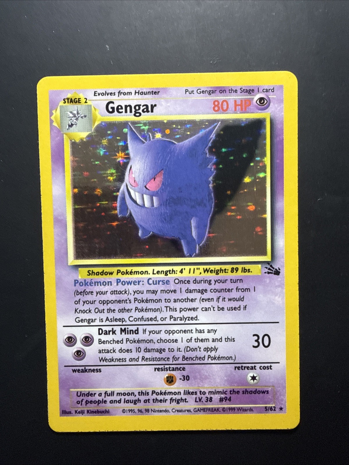 1999 Pokemon Fossil Gengar Holo #5 - Near Mint
