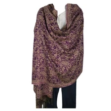 Shawl | Wool + Modal | Paisley Design | Handloomed | Tassels | Violet & Sand