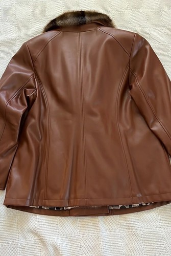 Dennis Basso Madison Ave Collection Faux Leather Fur Brown Moto Jacket, Size 18W - Picture 16 of 17