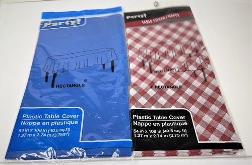 Plastic Table Covers, 54” x 108” Rectangle, Lot of 2, Red & Royal Blue, New - Picture 2 of 10