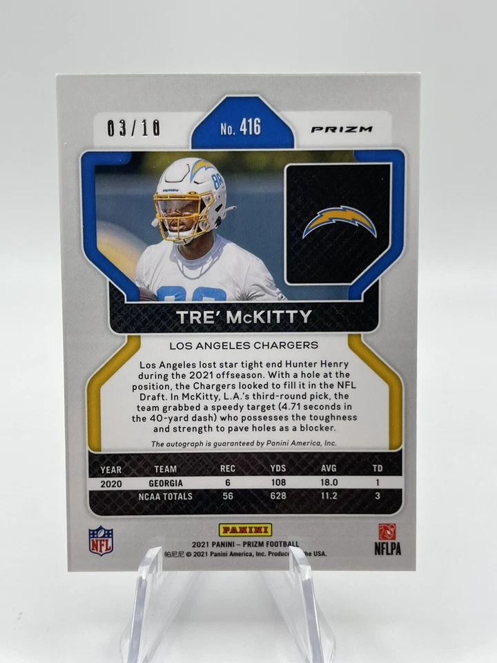 Panini Prizm 2021 Tre McKitty Red Shimmer Auto /10 #416 RC Chargers La - Image 4 of 4