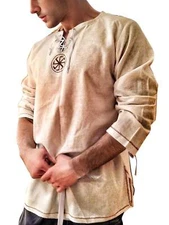 Men's Viking Long Sleeve Shirt Ethnic Floral Lace-Up Design Shirt Tropical